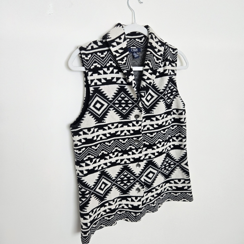 Chaps Black and White Aztec Western 100% Cotton Statement Vest Medium - Picture 2 of 5